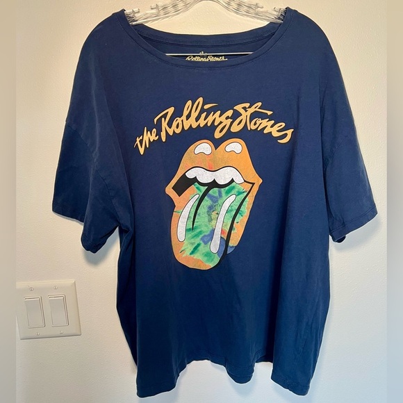 The Rolling Stones Navy Band Tee with Tie Dye Tongue Graphic Plus Size XXL - Picture 1 of 6